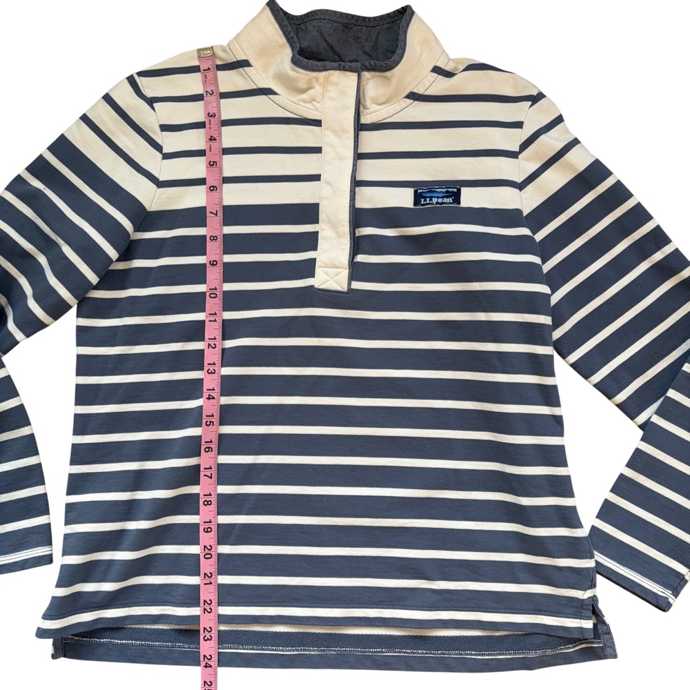 LL Bean Women's Blue White Striped Snap Sweatshirt Petite Medium Nautical Preppy - Picture 5 of 9